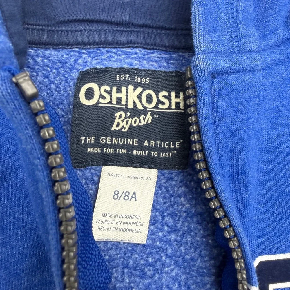 OshKosh Bgosh Kids Blue Full Zip Hoodie‎ Logo Sweatshirt Size 8 8A 3L998713